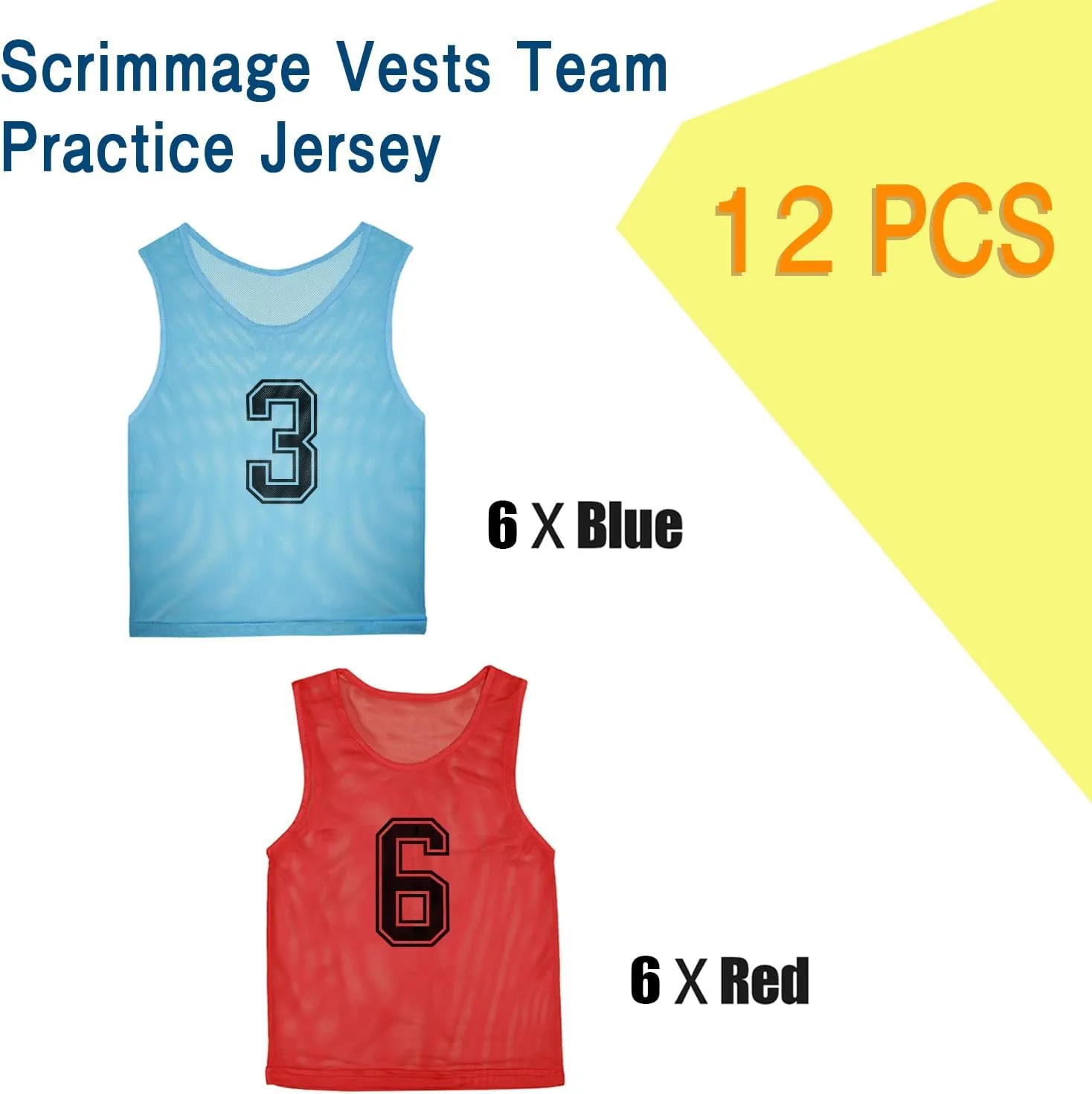 Pinnies Team Practice Vests with Numbers for Child Youth Teen Adult, Mesh Scrimmage Jerseys for Soccer, Football