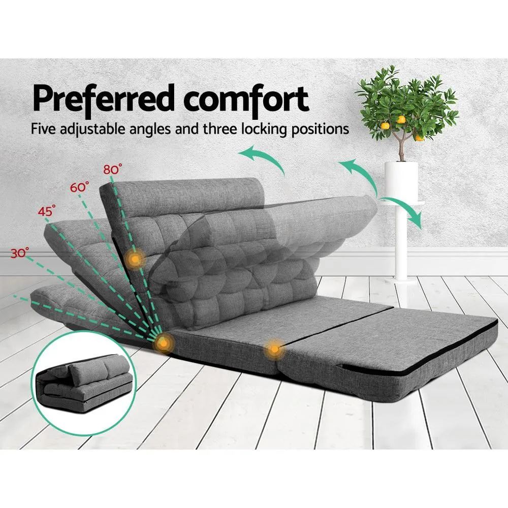 Portable 2-seater Floor Folding Sofa Bed (Grey)