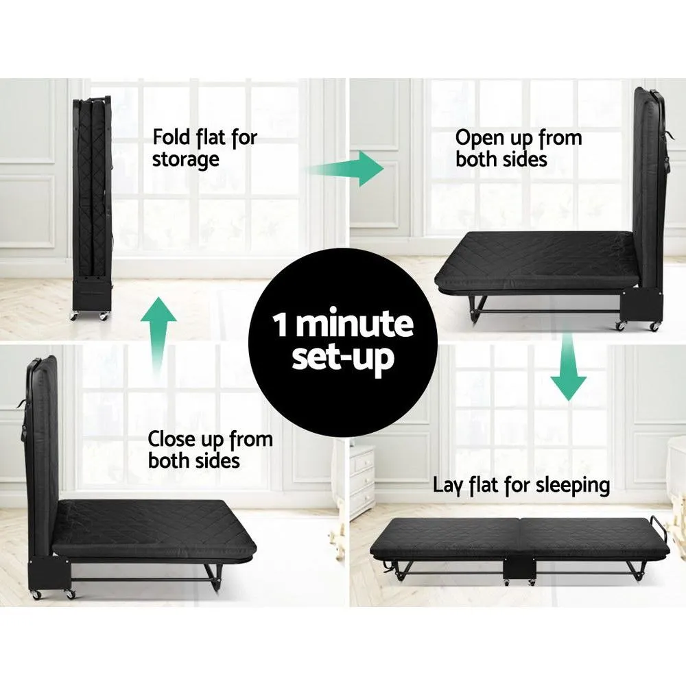 Rollaway Foldable Single Bed Black