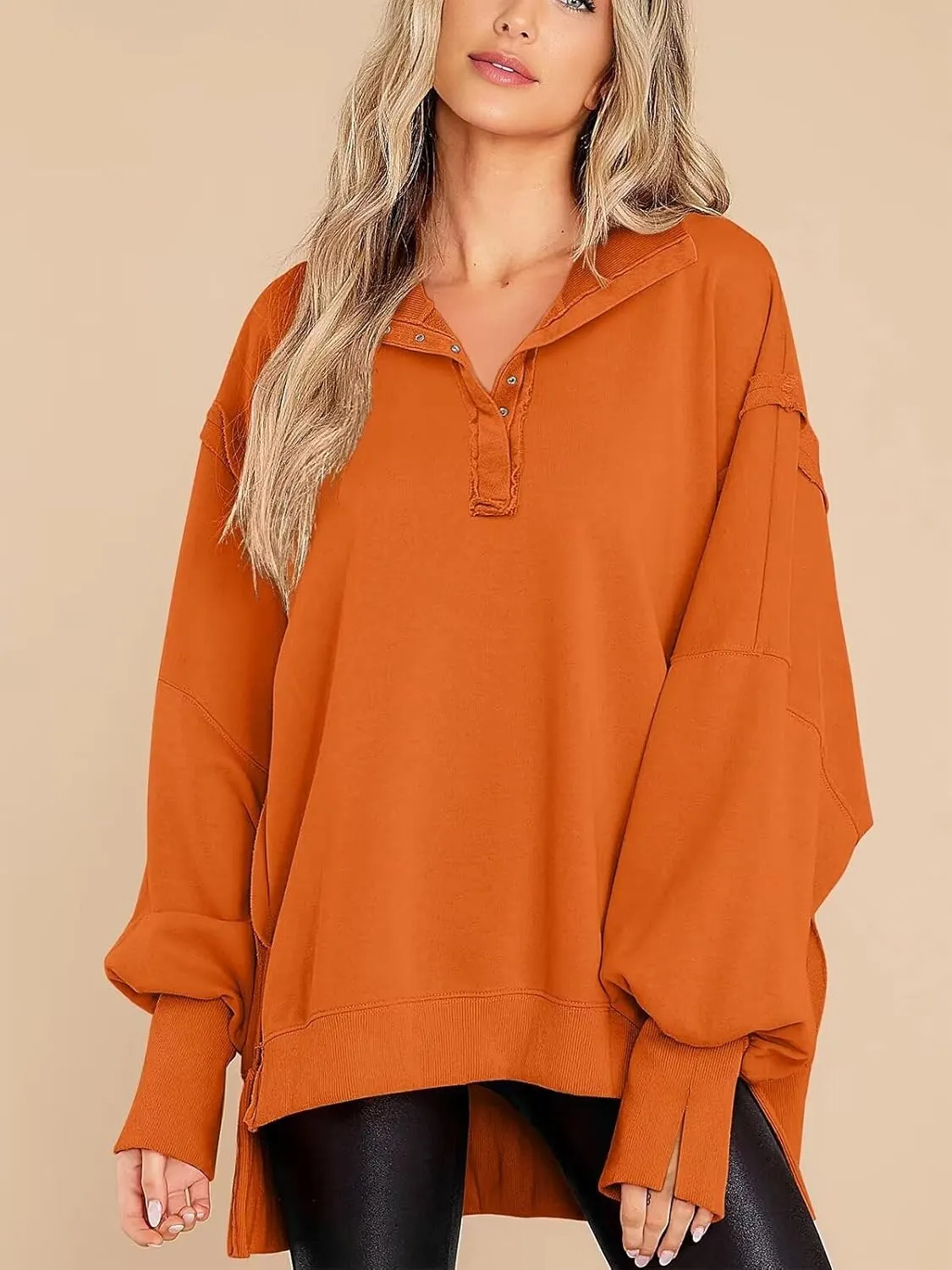 Sweatshirt for Women Fall Clothing for Women 2024 Trendy Henley Pullover Button Sweatshirts Tunic Tops S-2xl