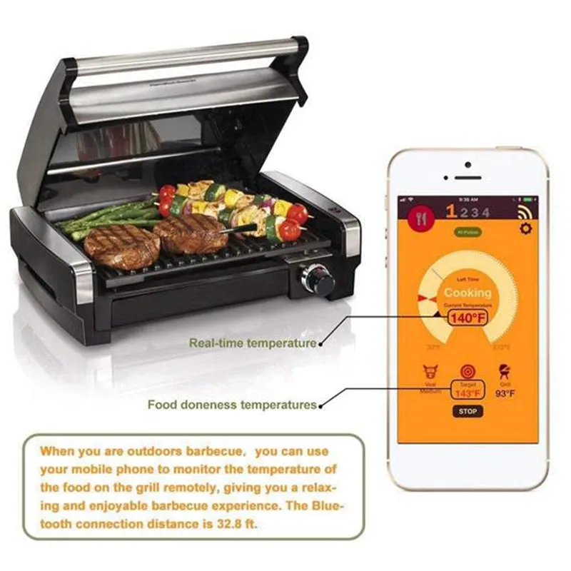 Wireless Stainless Steel Meat Thermometer Probe Fast Charger Included