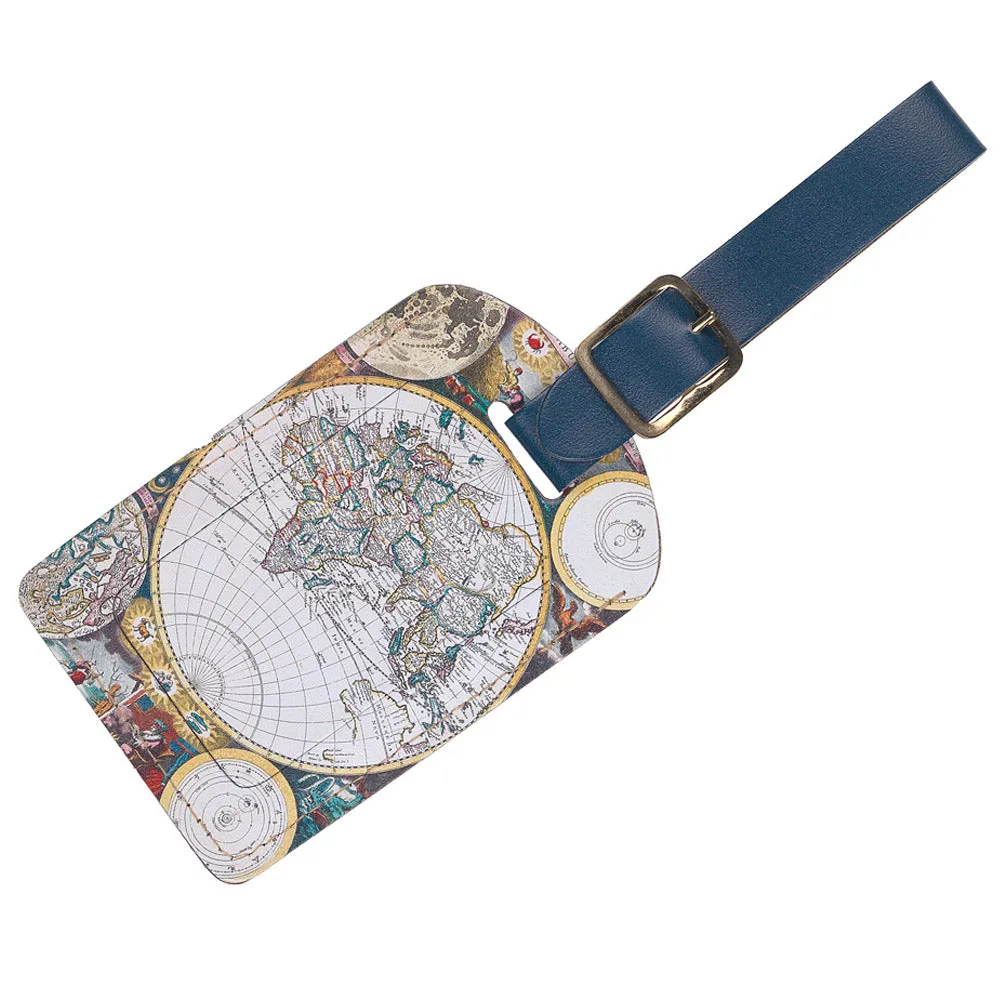World Map Recycled Leather Luggage Tag